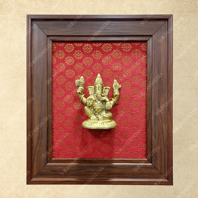 Brass Ganesha Idol in Premium Fibre Frame Wall Decor for Home & Pooja Room (Size - 8 In x 8 In)