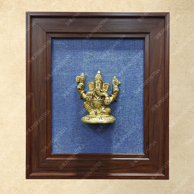 Brass Ganesha Idol in Premium Fibre Frame Wall Decor for Home & Pooja Room (Size - 8 In x 8 In)