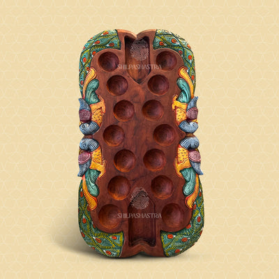 Special Edition Peacock Pallanguli – Handcrafted Mahogany Board (24 × 13 Inches)