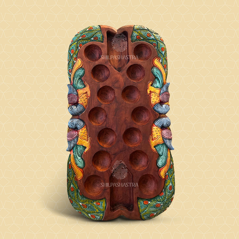 Special Edition Peacock Pallanguli – Handcrafted Mahogany Board (24 × 13 Inches)