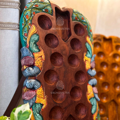 Special Edition Peacock Pallanguli – Handcrafted Mahogany Board (24 × 13 Inches)