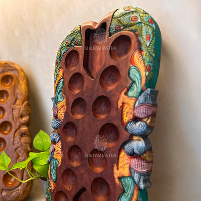 Special Edition Peacock Pallanguli – Handcrafted Mahogany Board (24 × 13 Inches)