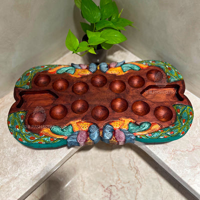 Special Edition Peacock Pallanguli – Handcrafted Mahogany Board (24 × 13 Inches)