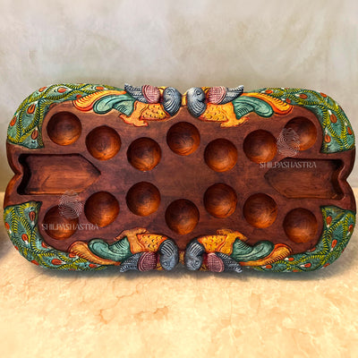 Special Edition Peacock Pallanguli – Handcrafted Mahogany Board (24 × 13 Inches)