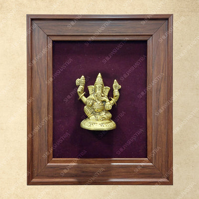 Brass Ganesha Idol in Premium Fibre Frame Wall Decor for Home & Pooja Room (Size - 8 In x 8 In)