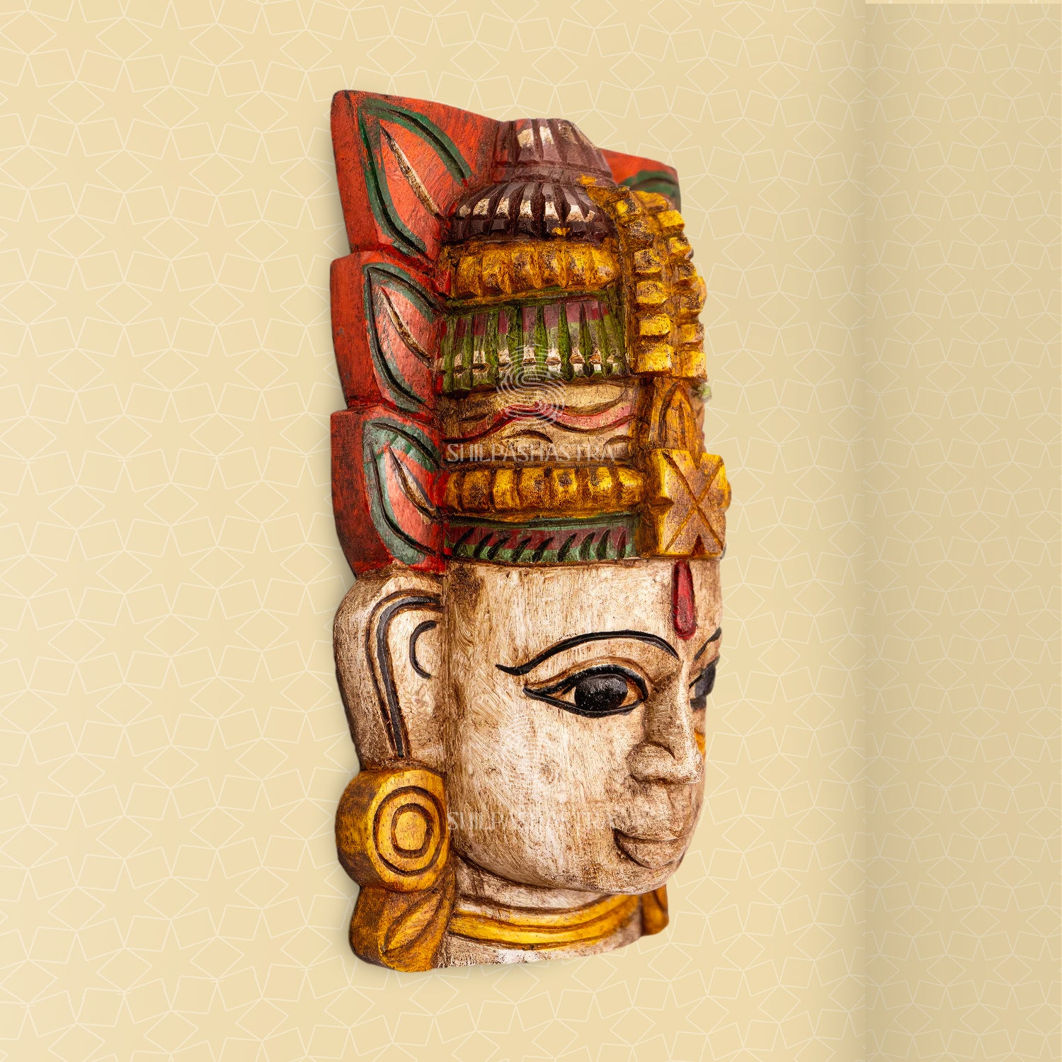 Devi - Hand Carved Wooden Wall Mask - White