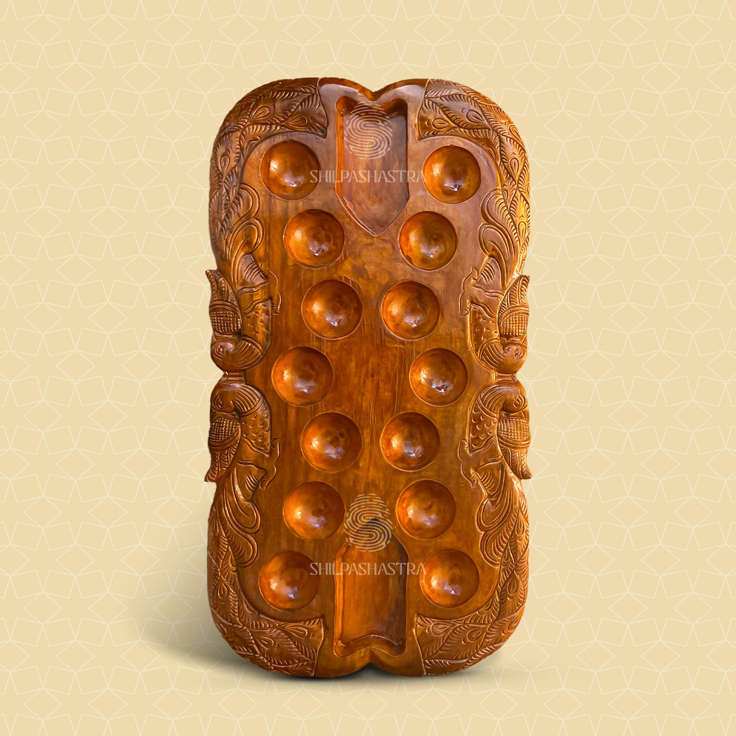 Special Edition Peacock Pallanguli – Hand-Carved Teakwood Board