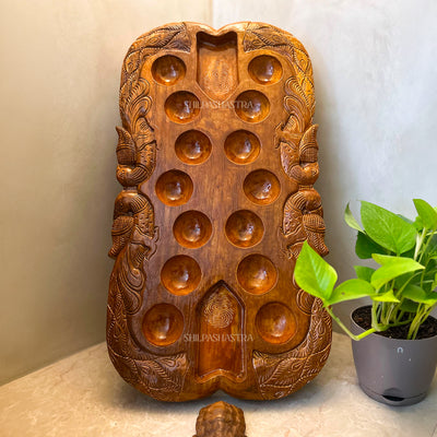 Special Edition Peacock Pallanguli – Hand-Carved Teakwood Board