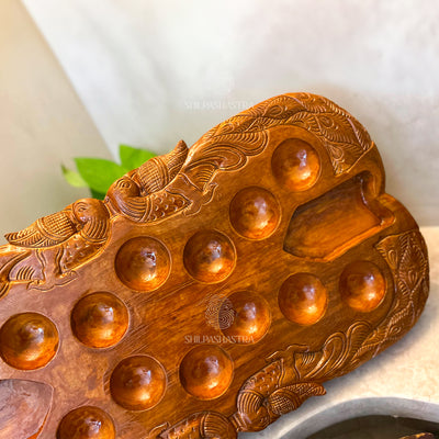 Special Edition Peacock Pallanguli – Hand-Carved Teakwood Board