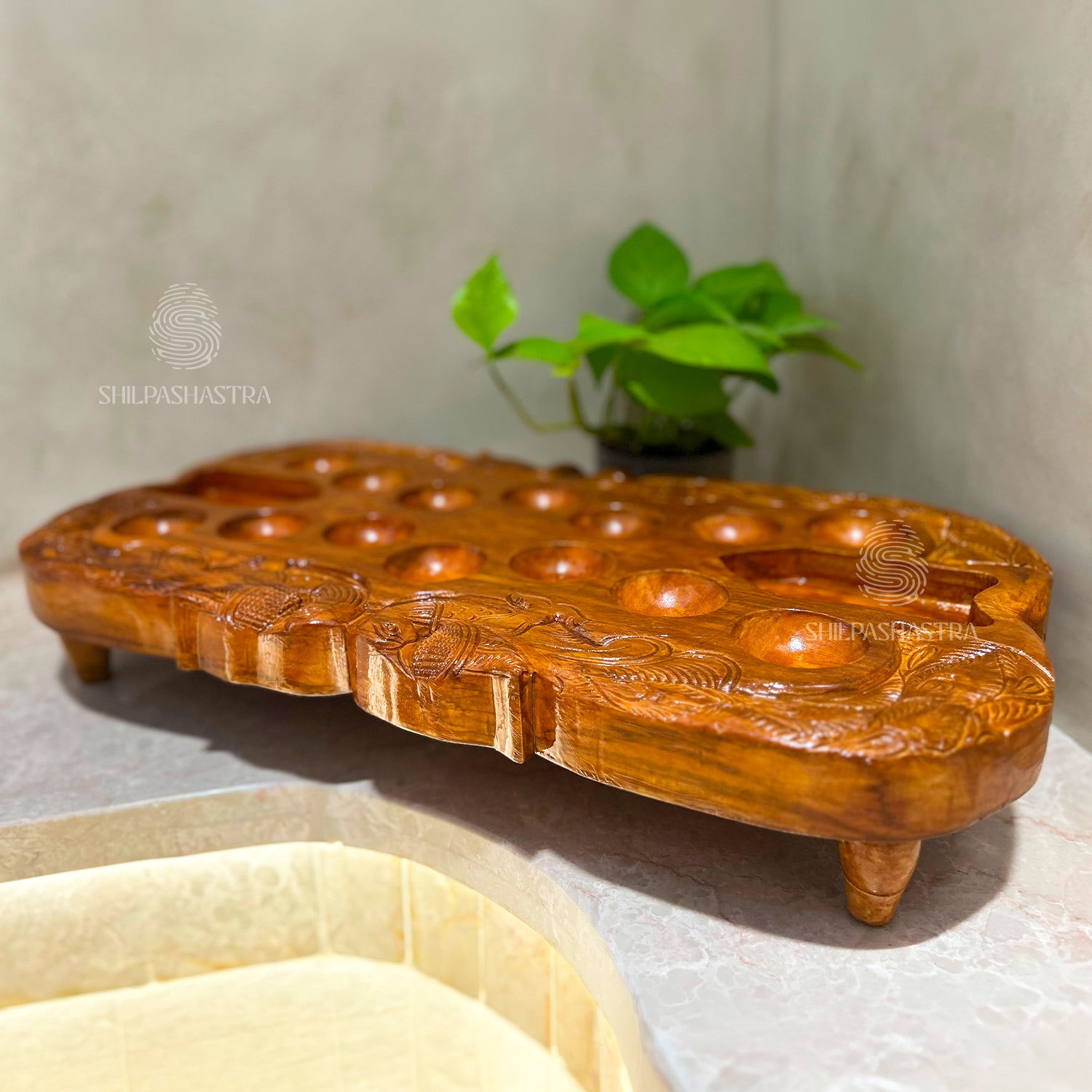 Special Edition Peacock Pallanguli – Hand-Carved Teakwood Board