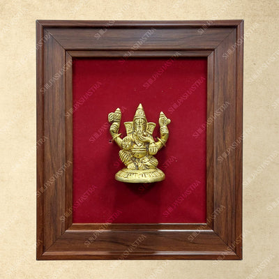 Brass Ganesha Idol in Premium Fibre Frame Wall Decor for Home & Pooja Room (Size - 8 In x 8 In)