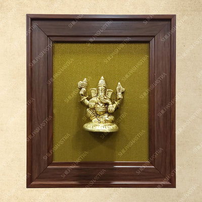 Brass Ganesha Idol in Premium Fibre Frame Wall Decor for Home & Pooja Room (Size - 8 In x 8 In)