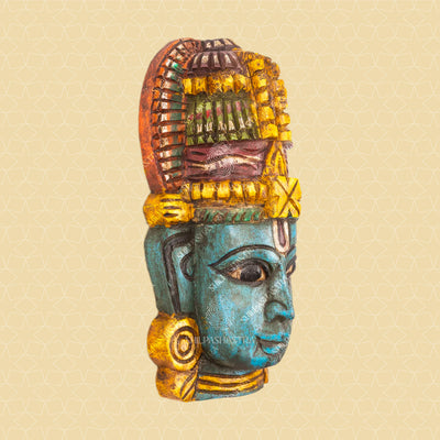 Thirumaal Hand Carved Wooden Wall Mask
