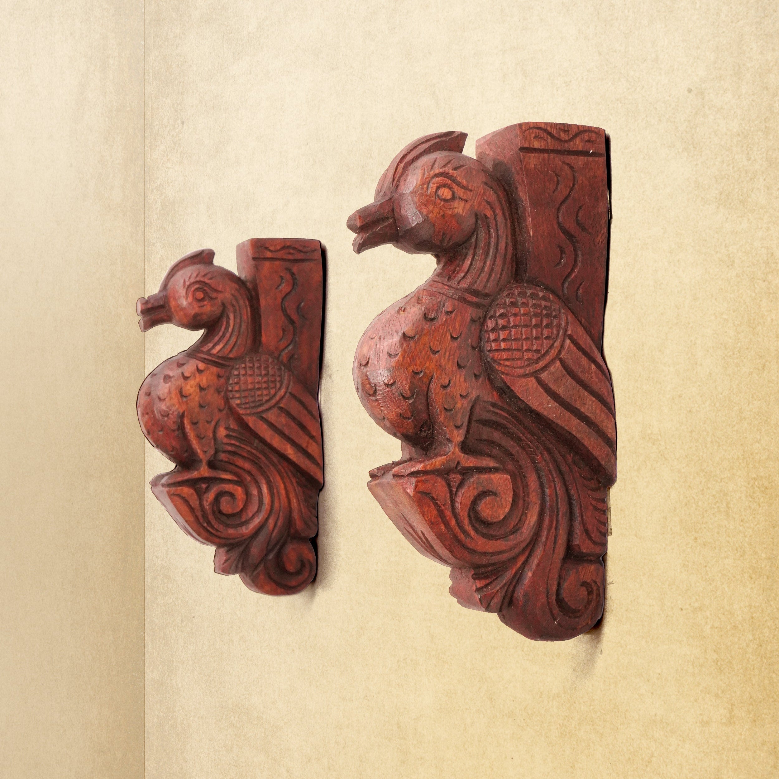Hand Carved Wooden Wall Brackets - Small - Peacock
