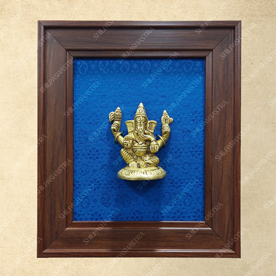 Brass Ganesha Idol in Premium Fibre Frame Wall Decor for Home & Pooja Room (Size - 8 In x 8 In)