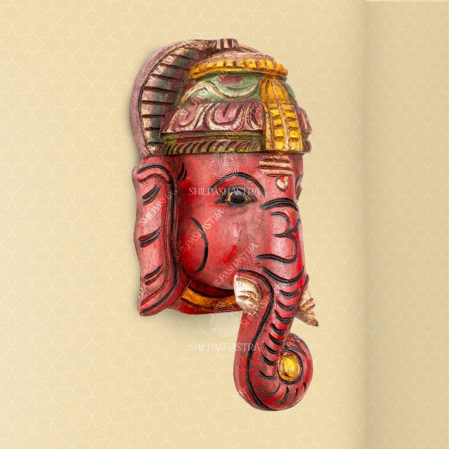 Pillaiyar - Hand Carved Wooden Wall Mask