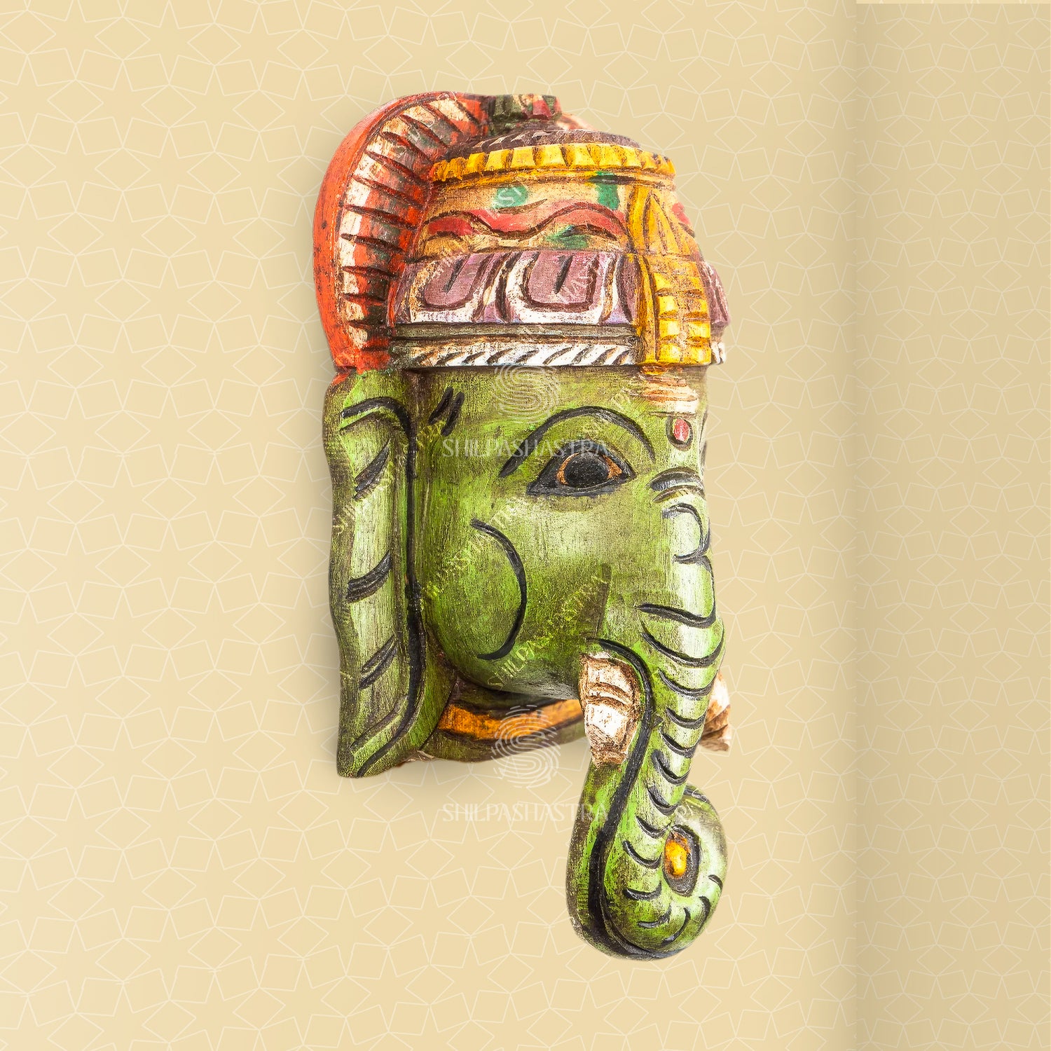 Pillaiyar - Hand Carved Wooden Wall Mask