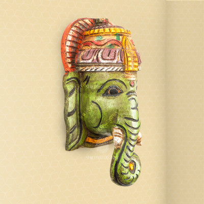 Pillaiyar - Hand Carved Wooden Wall Mask