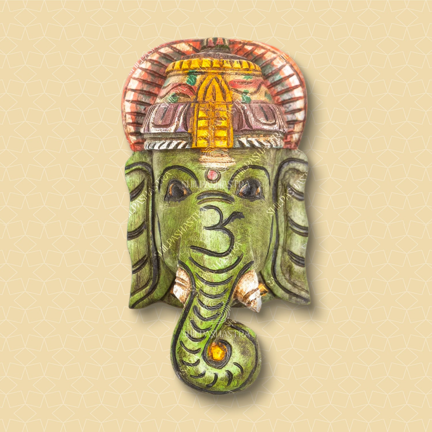 Pillaiyar - Hand Carved Wooden Wall Mask