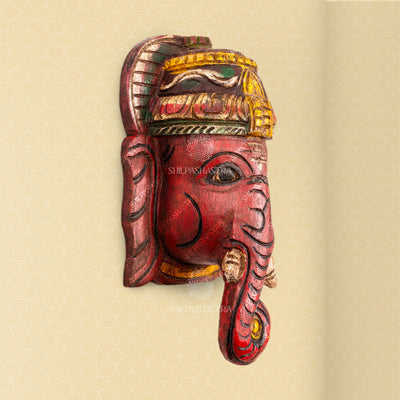 Pillaiyar - Hand Carved Wooden Wall Mask
