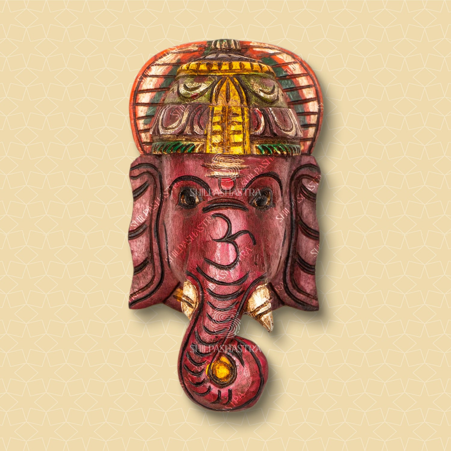 Pillaiyar - Hand Carved Wooden Wall Mask