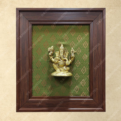 Brass Ganesha Idol in Premium Fibre Frame Wall Decor for Home & Pooja Room (Size - 8 In x 8 In)
