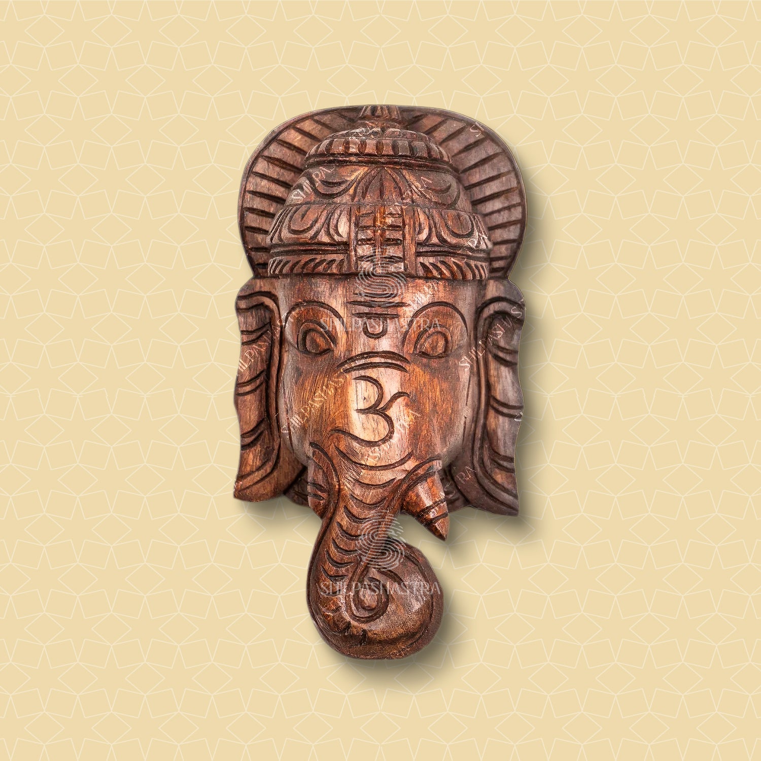 Pillaiyar Hand Carved Wooden Wall Mask – Wood Finish