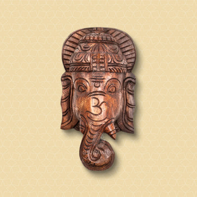 Pillaiyar Hand Carved Wooden Wall Mask – Wood Finish