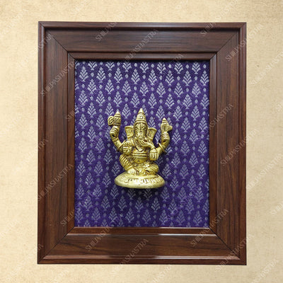 Brass Ganesha Idol in Premium Fibre Frame Wall Decor for Home & Pooja Room (Size - 8 In x 8 In)