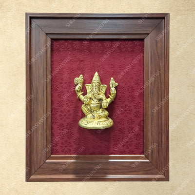 Brass Ganesha Idol in Premium Fibre Frame Wall Decor for Home & Pooja Room (Size - 8 In x 8 In)