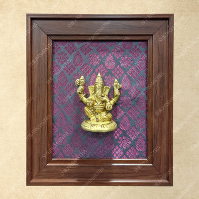 Brass Ganesha Idol in Premium Fibre Frame Wall Decor for Home & Pooja Room (Size - 8 In x 8 In)