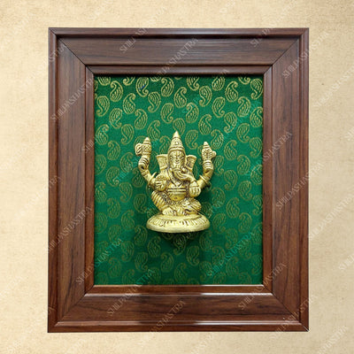 Brass Ganesha Idol in Premium Fibre Frame Wall Decor for Home & Pooja Room (Size - 8 In x 8 In)