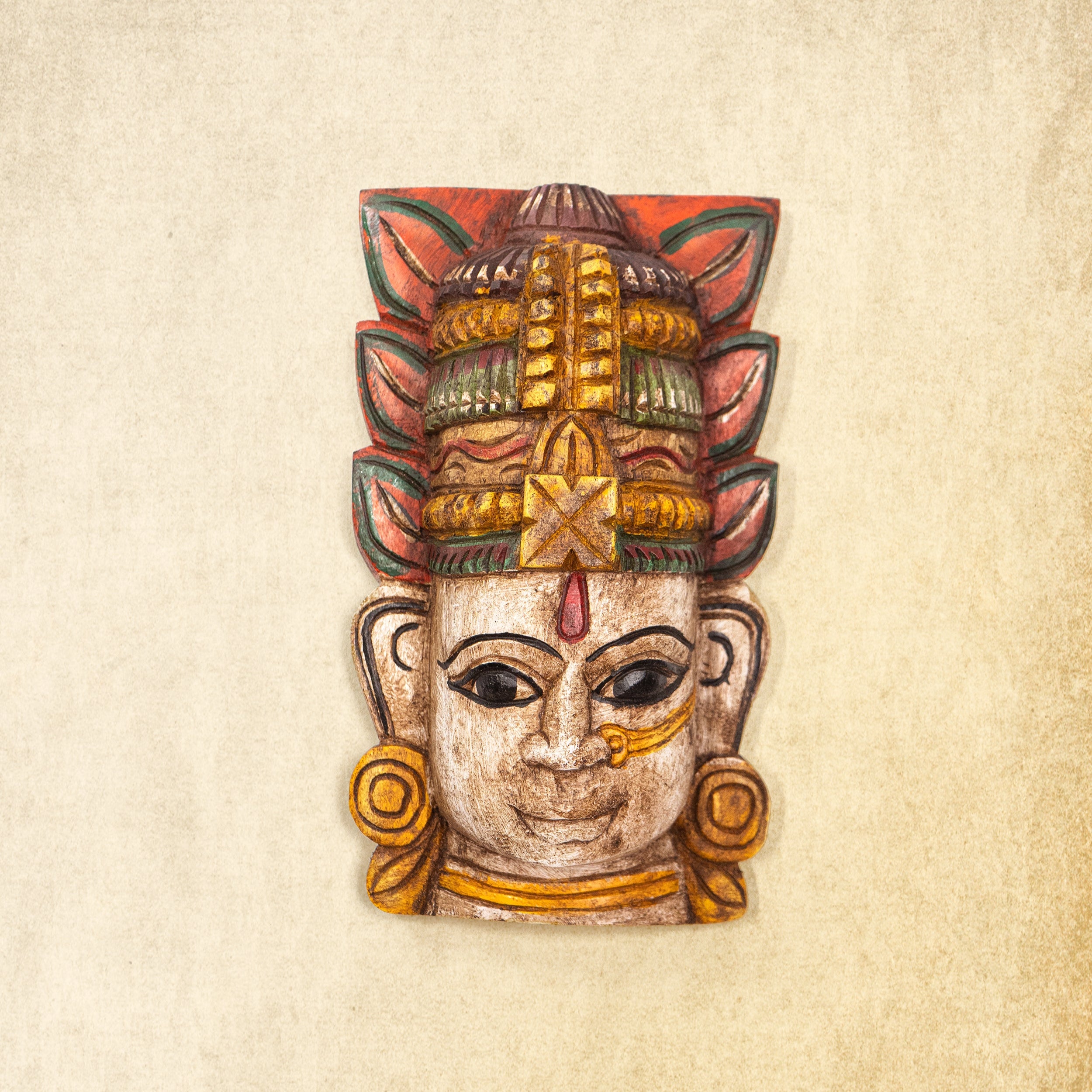 Devi - Hand Carved Wooden Wall Mask - White - Big