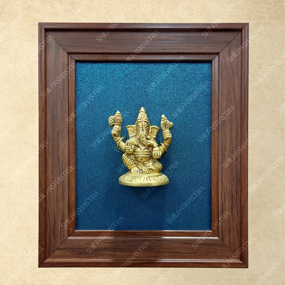 Brass Ganesha Idol in Premium Fibre Frame Wall Decor for Home & Pooja Room (Size - 8 In x 8 In)