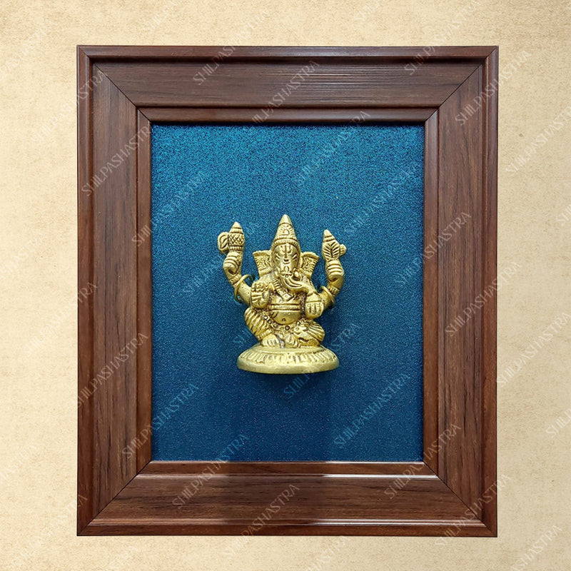 Brass Ganesha Idol in Premium Fibre Frame Wall Decor for Home & Pooja Room (Size - 8 In x 8 In)