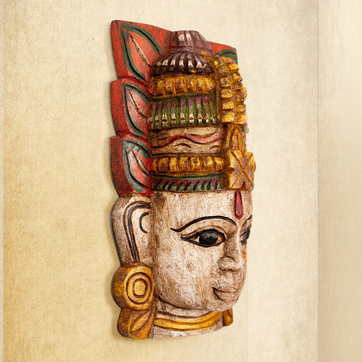 Devi - Hand Carved Wooden Wall Mask - White