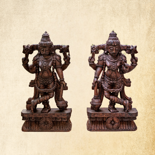 Handcrafted Vaagai Wood Dwarabhalgar Statues – 2 Feet