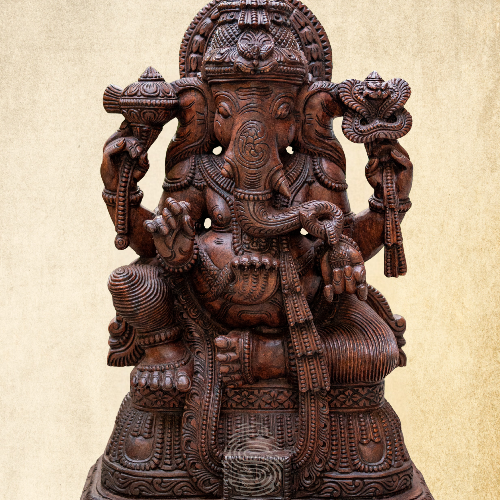 Vaagai Wood Handcrafted Ganesha Idol - 3 feet