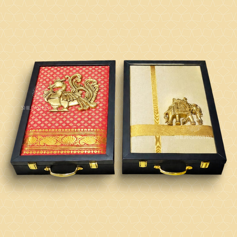 Red Brass Annam Saree & Ambari Veshti Box Combo
