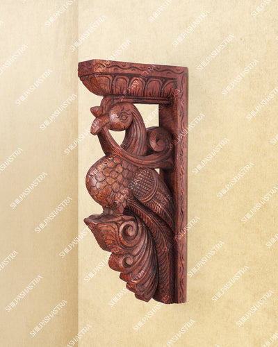 Large Hand Carved Wooden Parrot Wall Brackets in Rosewood Finish for Doorway & Home Decor