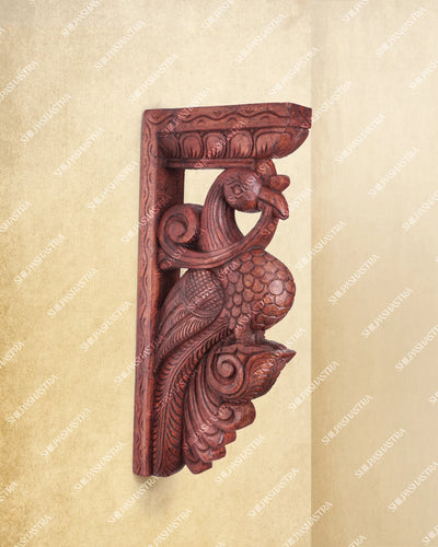 Large Hand Carved Wooden Parrot Wall Brackets in Rosewood Finish for Doorway & Home Decor