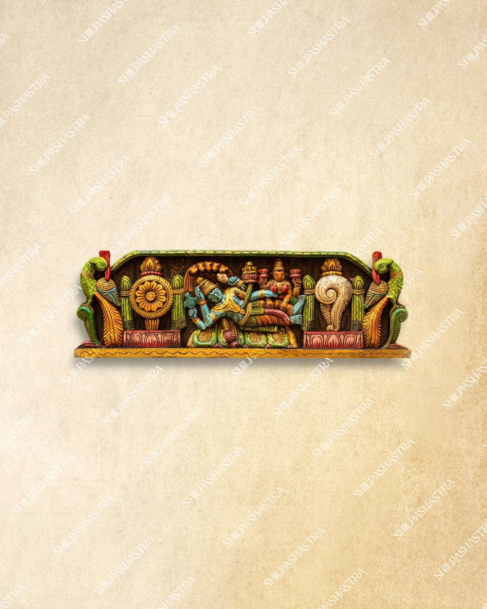 Ranganathar with Brahma & Lakshmi Handcrafted Wooden Wall Panel