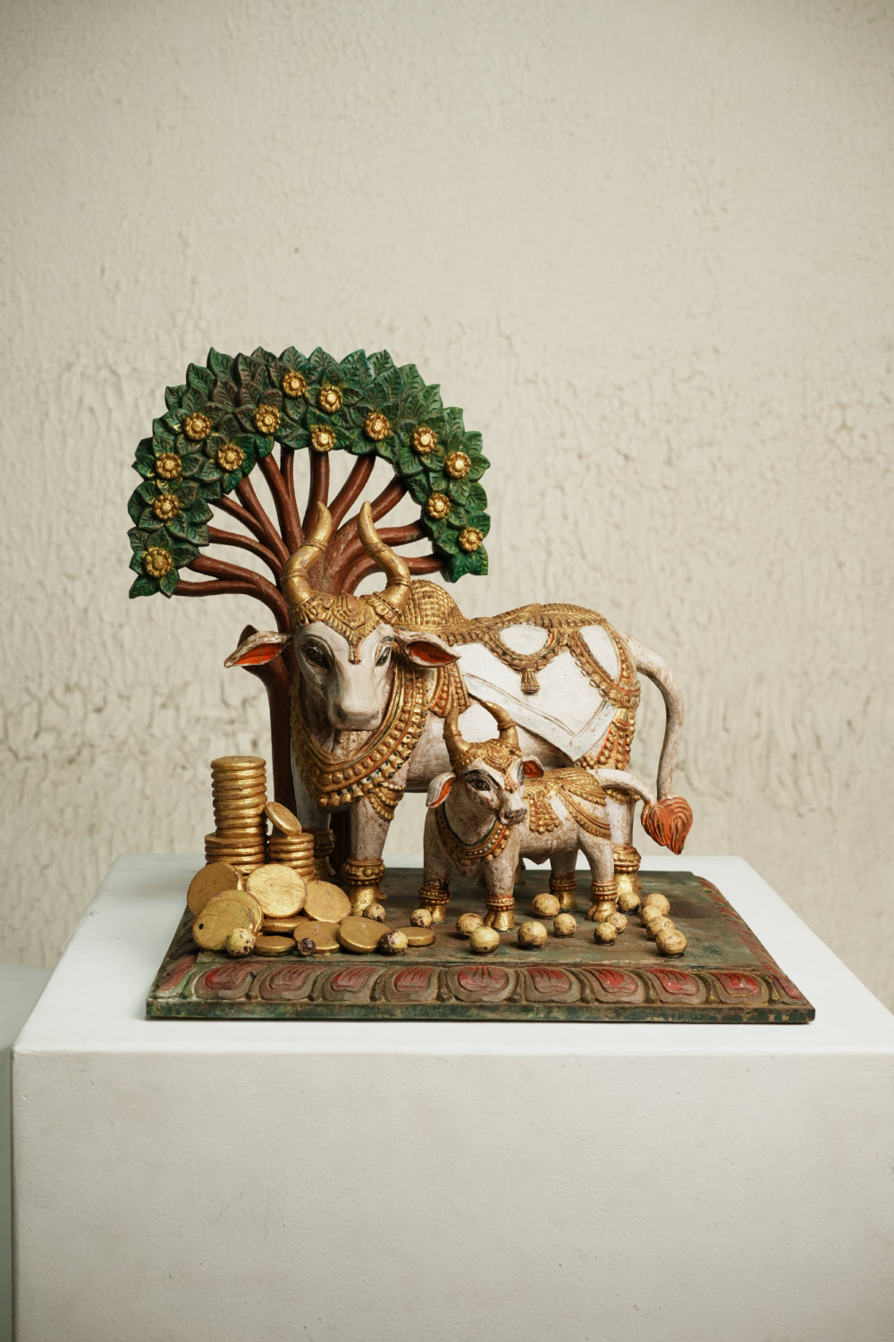 Kamadhenu Kalparvriksha Handcrafted Wooden Idol