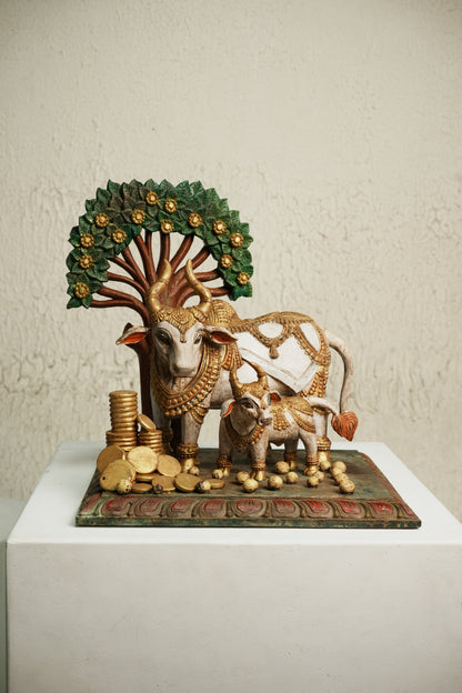 Kamadhenu Kalparvriksha Handcrafted Wooden Idol
