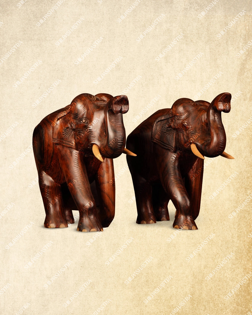 Handcrafted Walking Elephant Figurine Pair