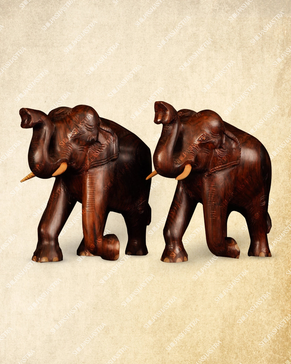Handcrafted Walking Elephant Figurine Pair
