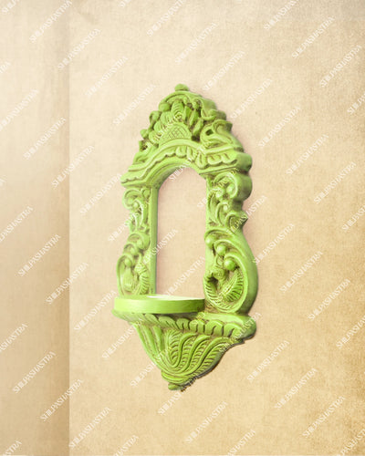 Hand Carved Green Wooden Mirror Frame Wall Panel for Home Decor