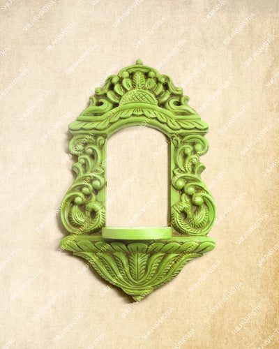 Hand Carved Green Wooden Mirror Frame Wall Panel for Home Decor