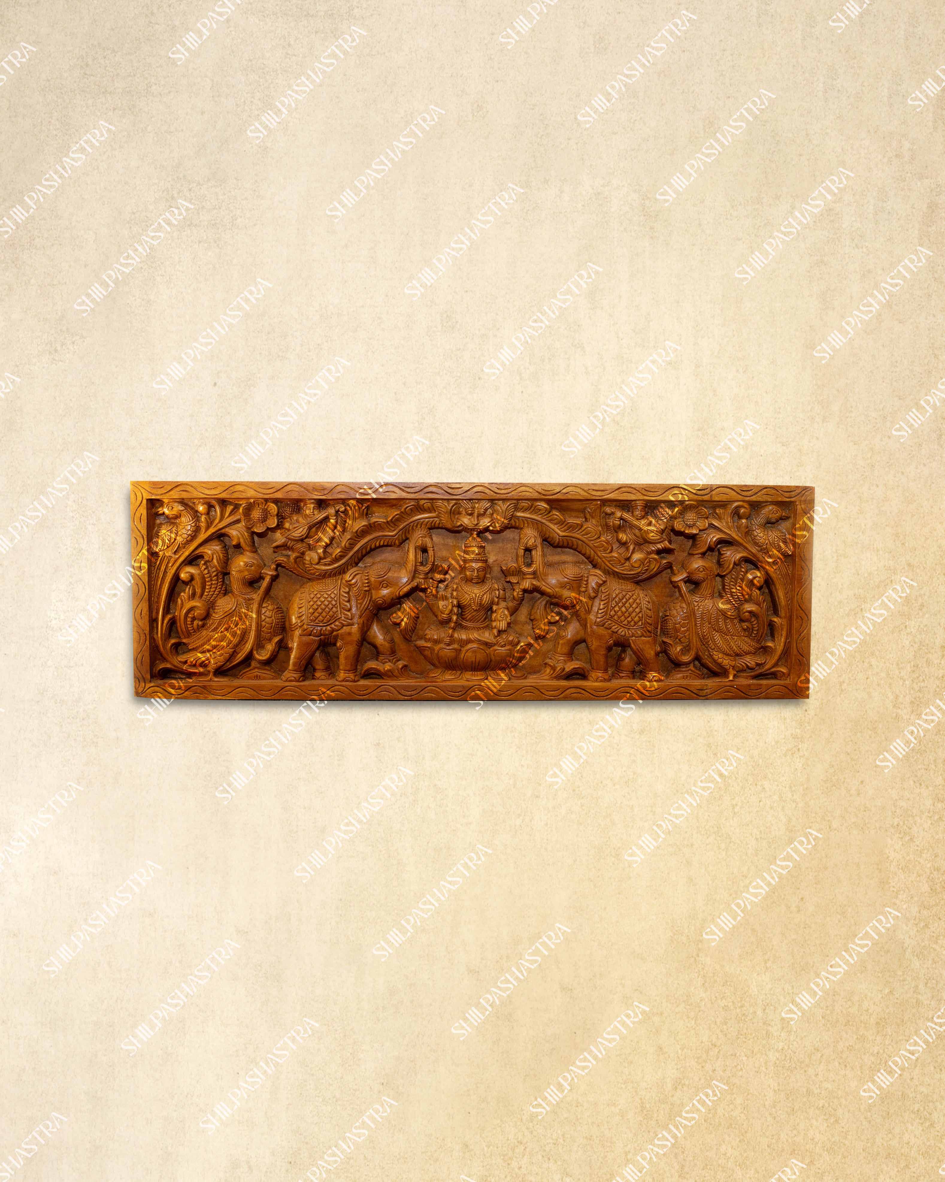 Gajalakshmi with Annapakshi Handcrafted Wooden Wall Panel