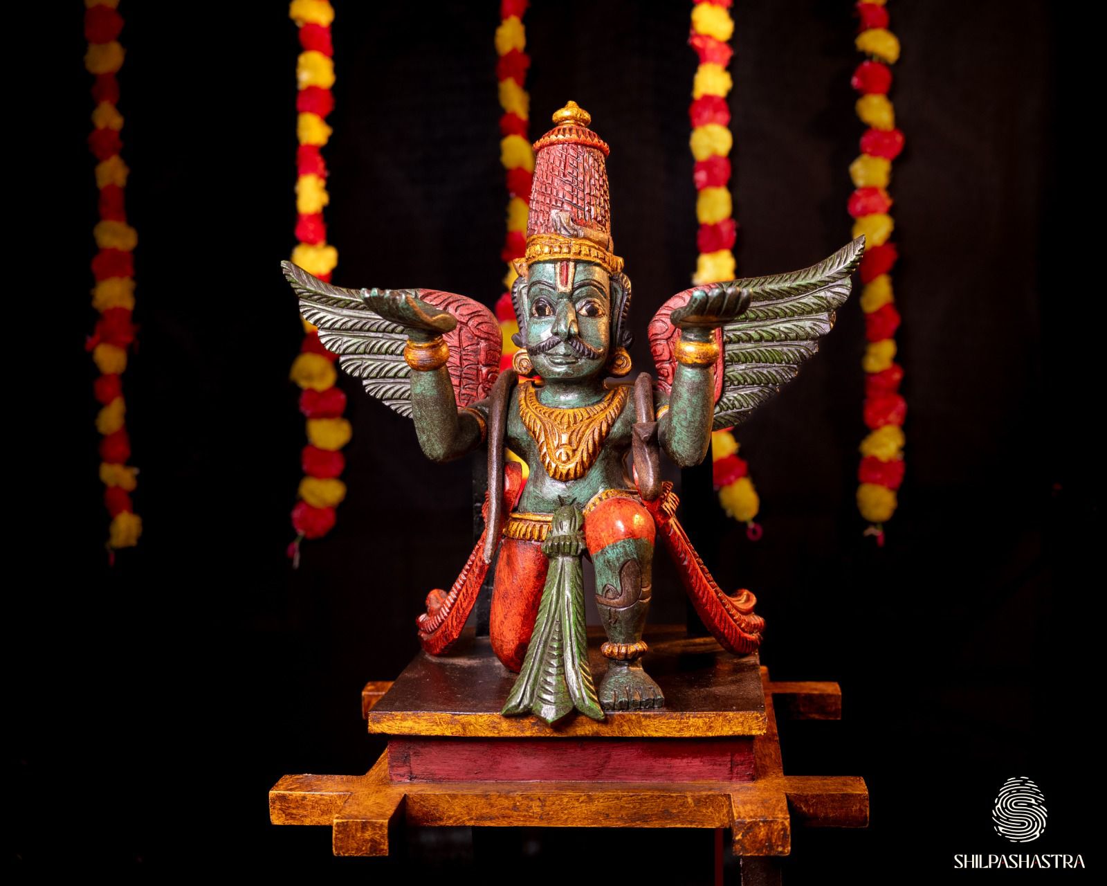 Garuda Vahanam Handcrafted Wooden Idol – Traditional South Indian Art